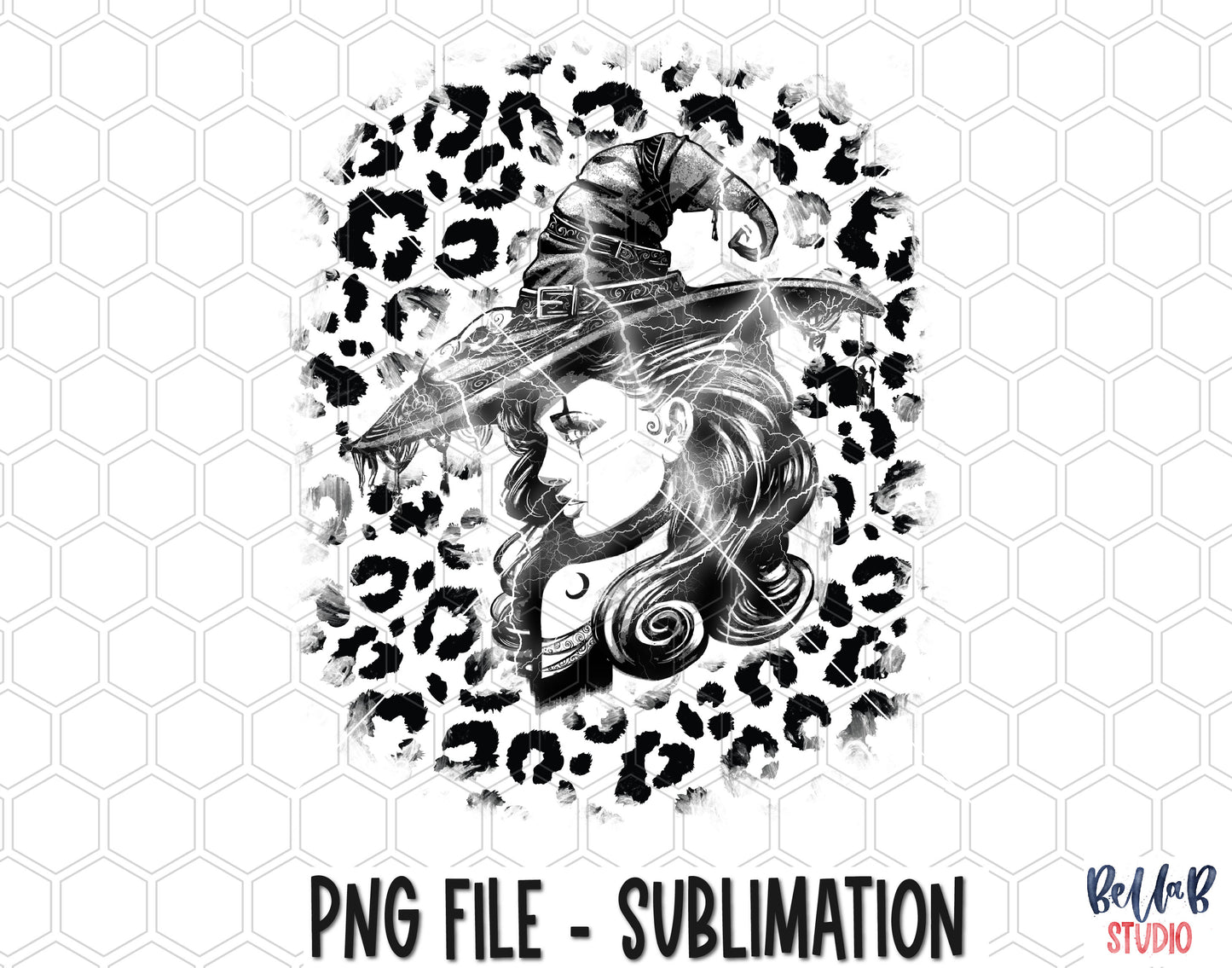 Black Leopard Witch Woman Sublimation Design