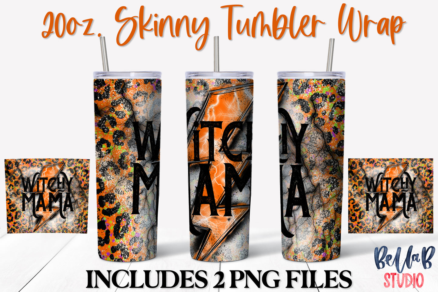 Orange Leopard Bolt Witchy Mama 20 oz Skinny Tumbler Design