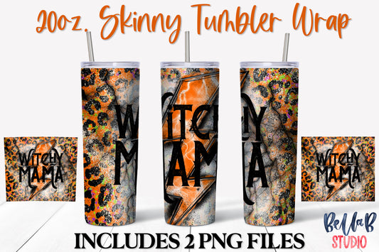 Orange Leopard Bolt Witchy Mama 20 oz Skinny Tumbler Design