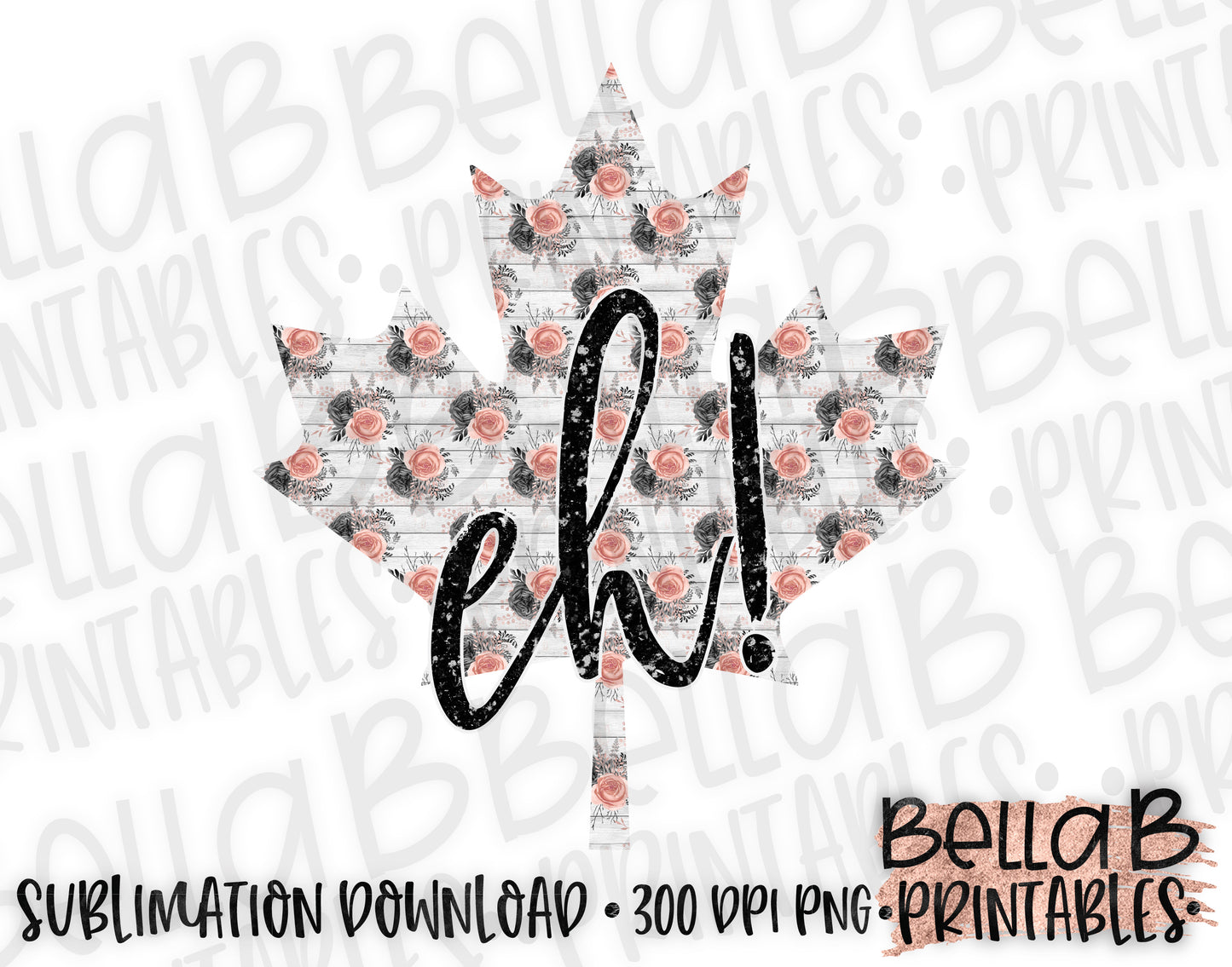 Floral Wood Canada Leaf Sublimation Design