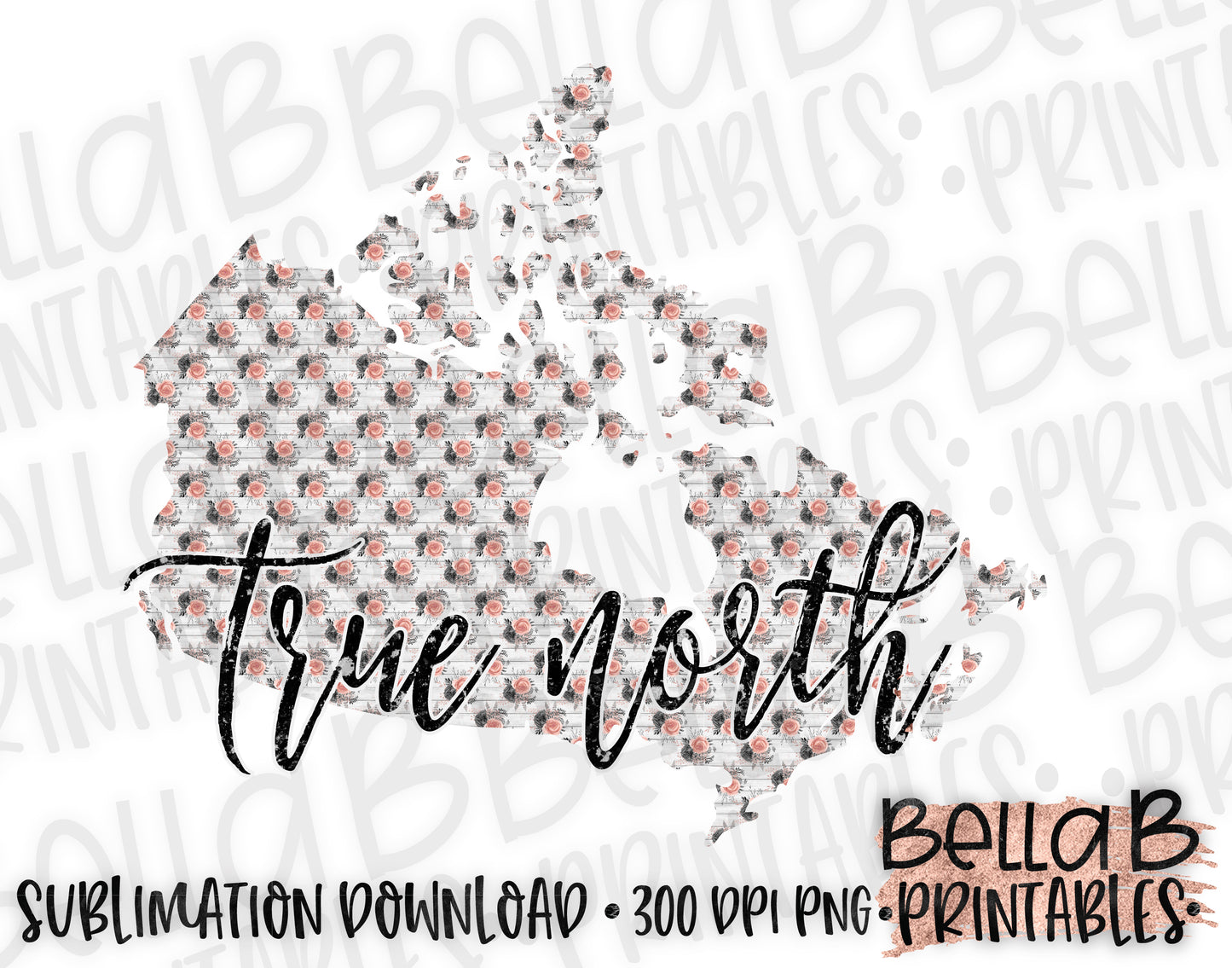 Floral Wood Canada Map Sublimation Design, True North