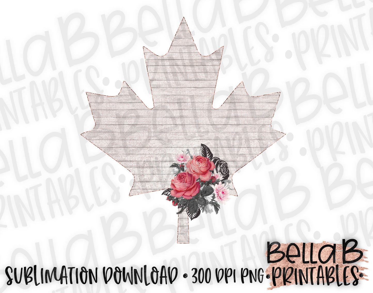 Floral Wood Burlap Canada Leaf Sublimation Design