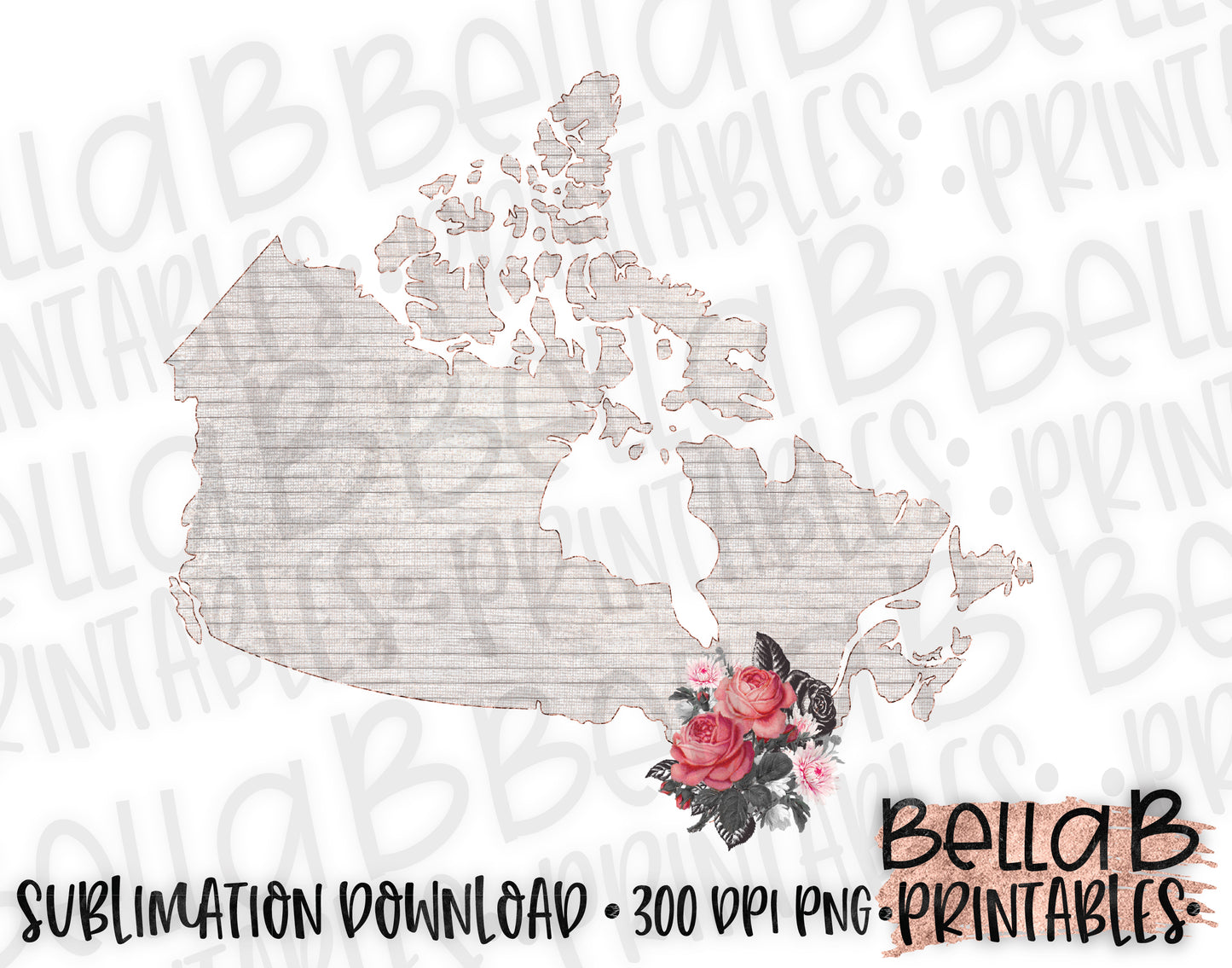 Floral Wood Burlap Canada Map Sublimation Design