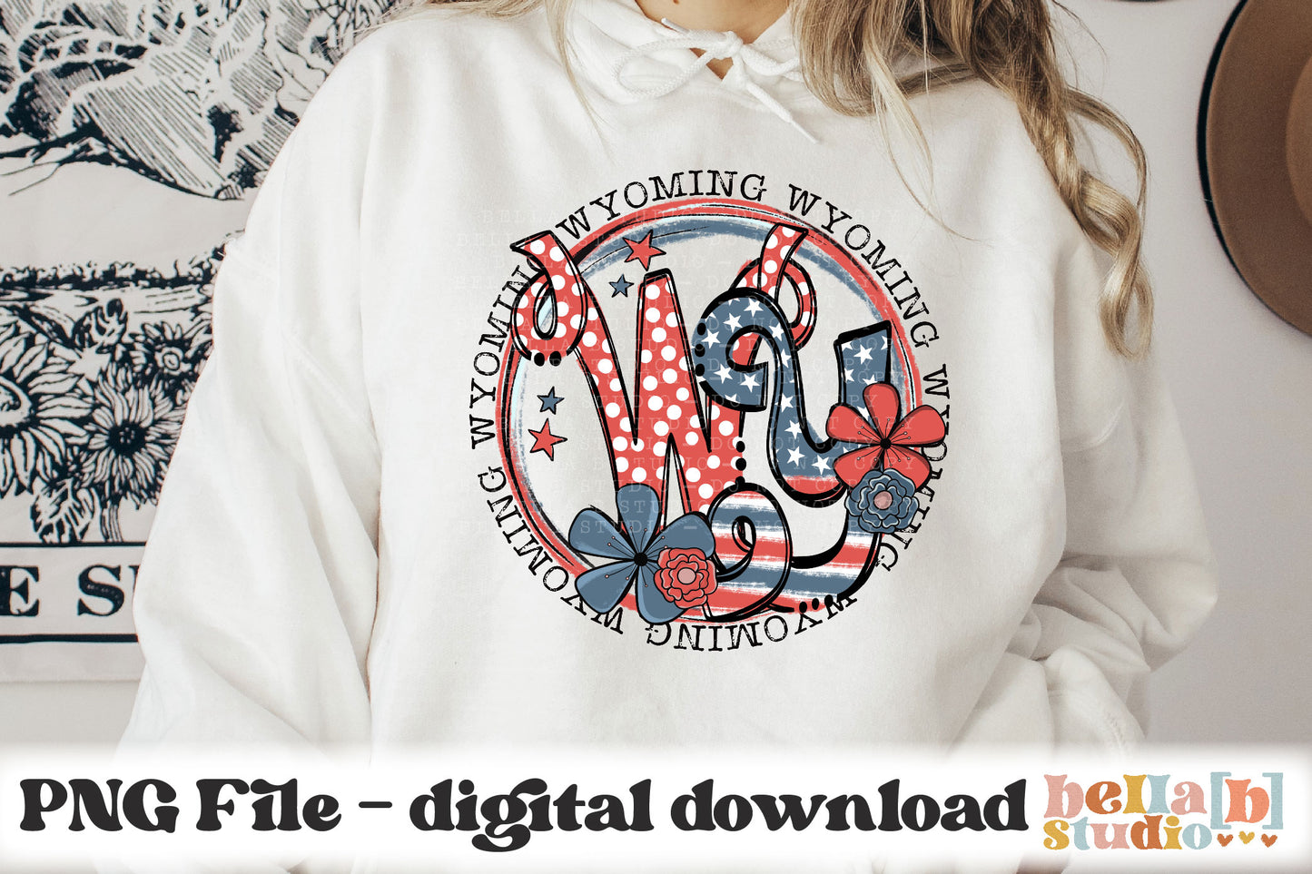 Wyoming Retro Flowers PNG Design