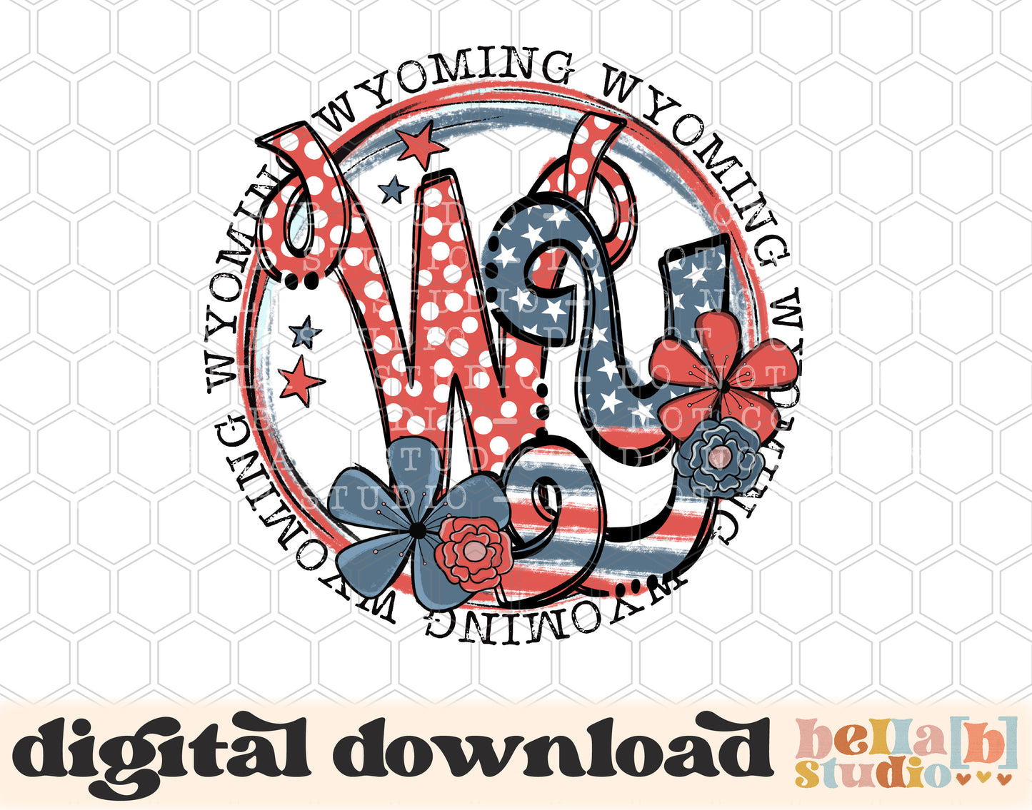 Wyoming Retro Flowers PNG Design
