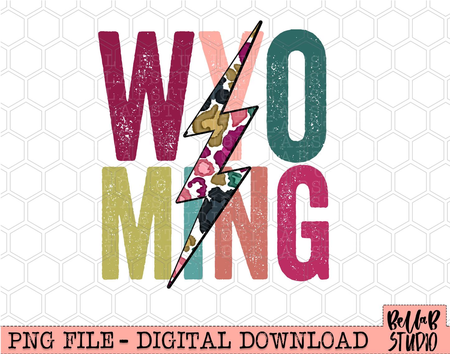 WYOMING Bright Leopard Bolt Sublimation Design
