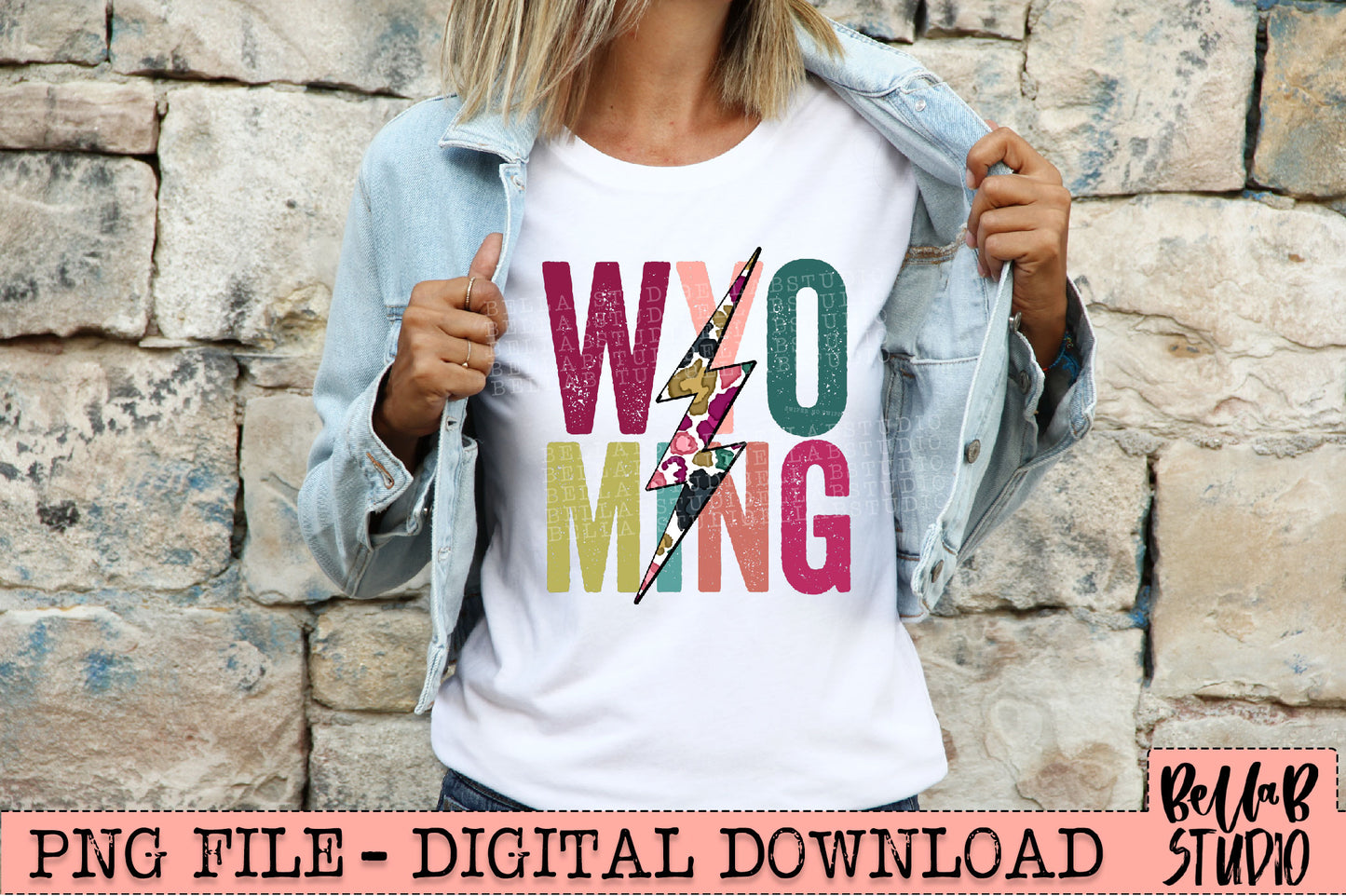 WYOMING Bright Leopard Bolt Sublimation Design