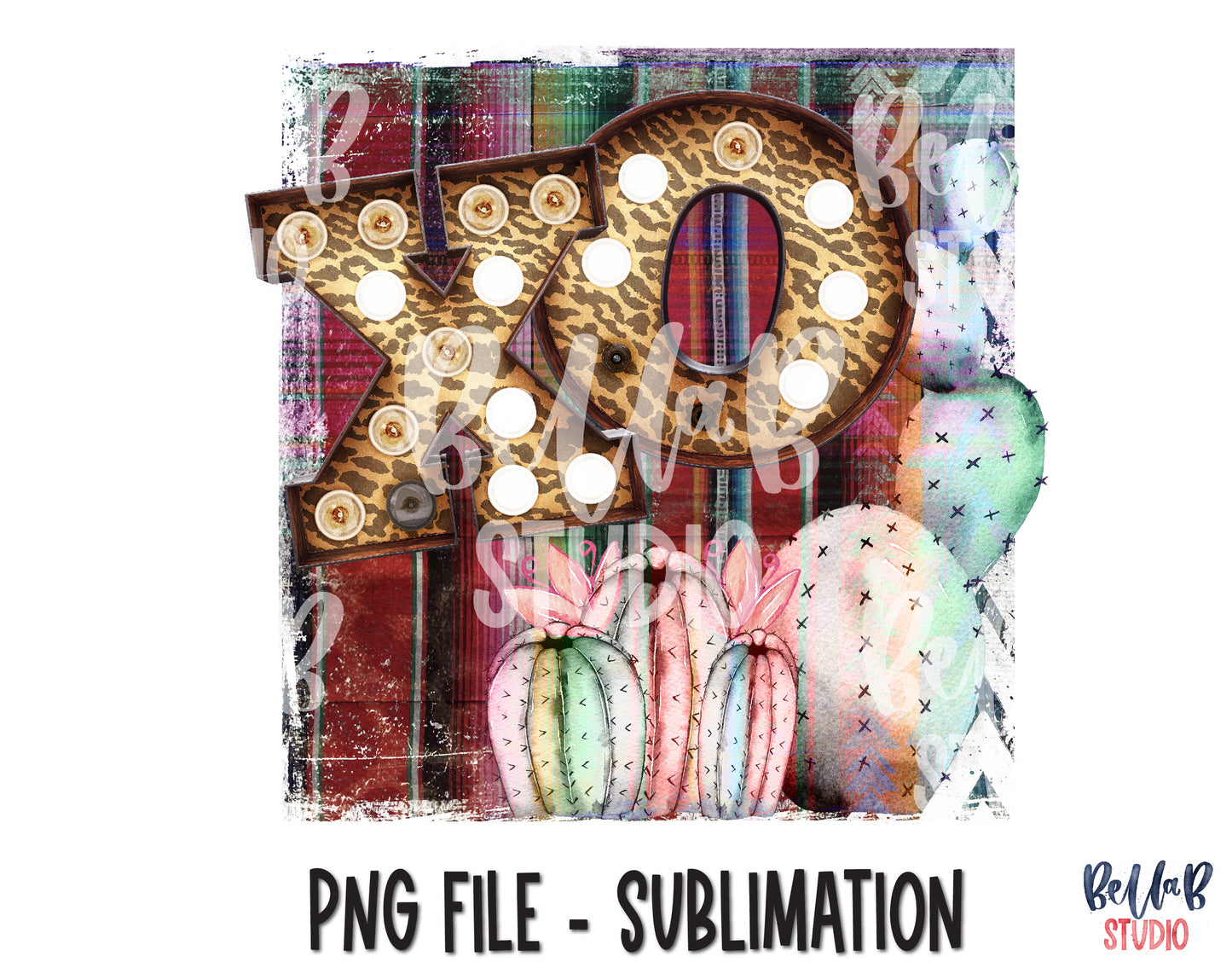 XO Serape With Cactus Sublimation Design