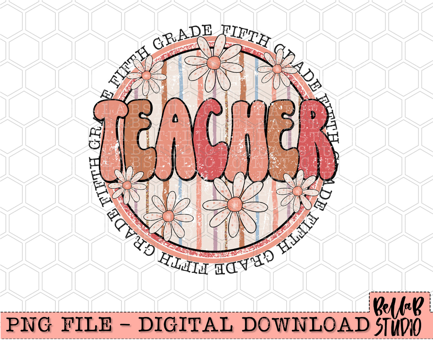 Boho Retro Daisies- Fifth Grade Teacher PNG Design