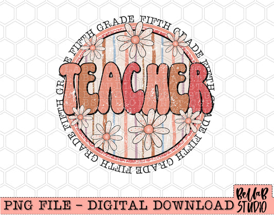 Boho Retro Daisies- Fifth Grade Teacher PNG Design
