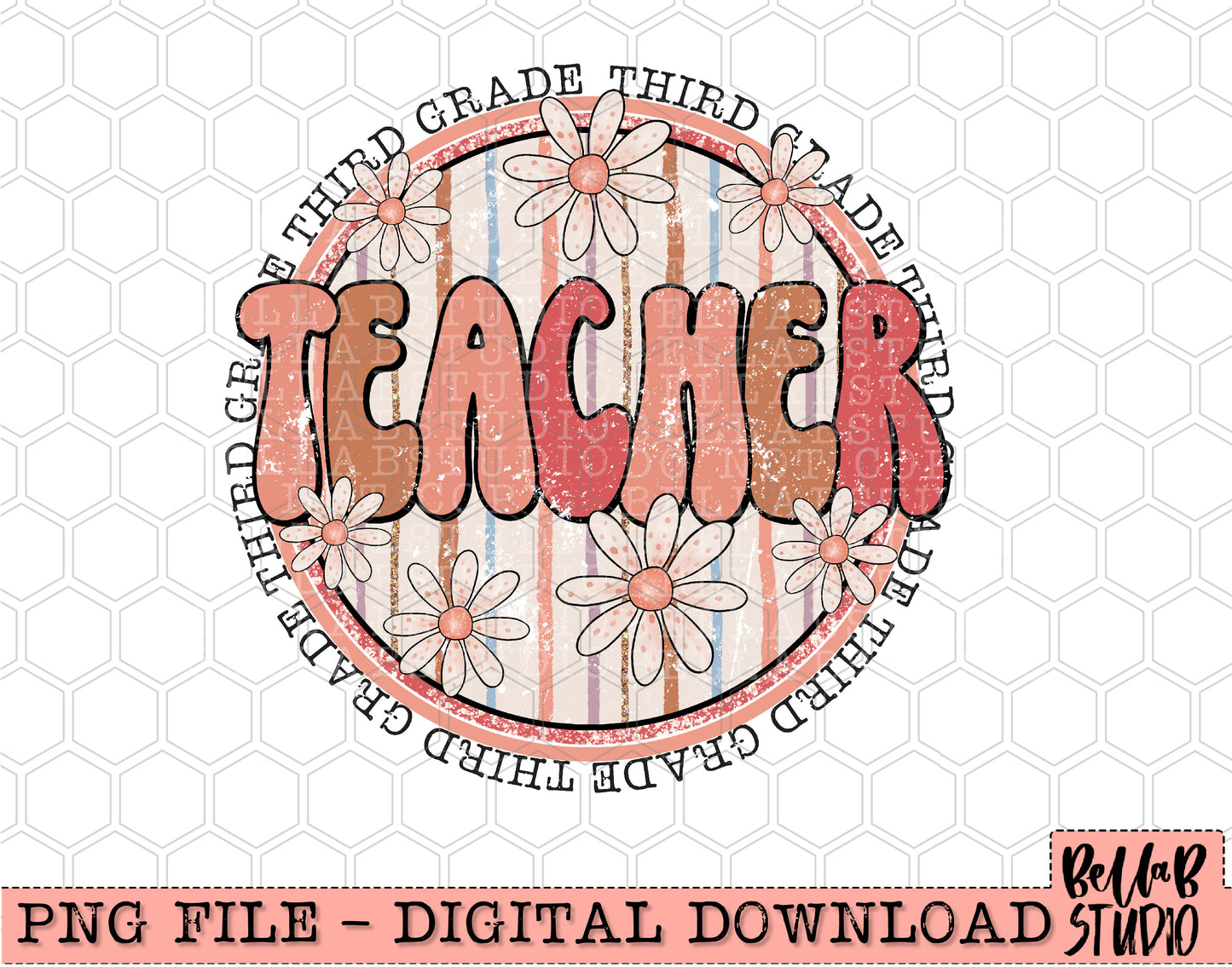 Boho Retro Daisies- Third Grade Teacher PNG Design