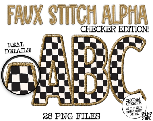 Faux Stitch Alphabet Set - Checker Gold