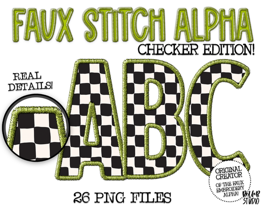 Faux Stitch Alphabet Set - Checker Green