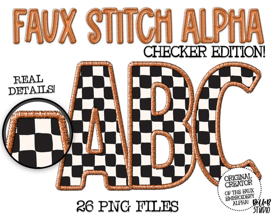 Faux Stitch Alphabet Set - Checker Orange