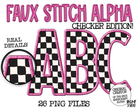 Faux Stitch Alphabet Set - Checker Pink