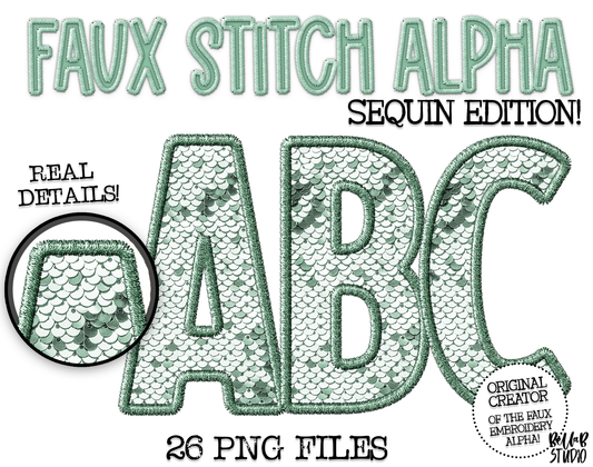 Faux Stitch SEQUIN Alphabet Set - Mint
