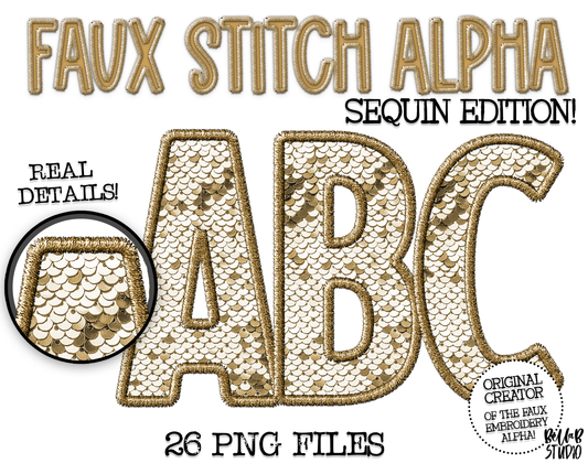 Faux Stitch SEQUIN Alphabet Set - Mustard