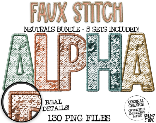 Faux Stitch Sequin Alphabet Sets - Neutrals Bundle of 5