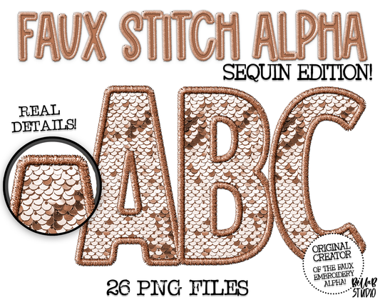 Faux Stitch SEQUIN Alphabet Set - Tan