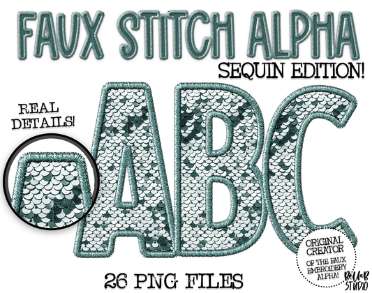 Faux Stitch SEQUIN Alphabet Set - Teal