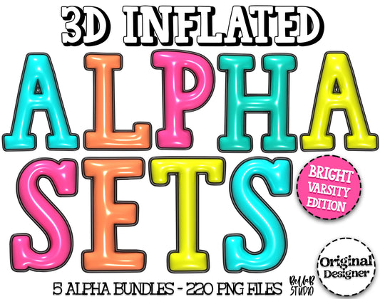 3D Inflated Varsity BRIGHT Alpha Bundle - Set of 5 Alphabets