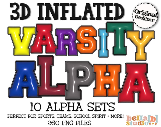 3D Inflated Varsity Alpha Bundle - Set of 10 Alphabets - Spirit Colors