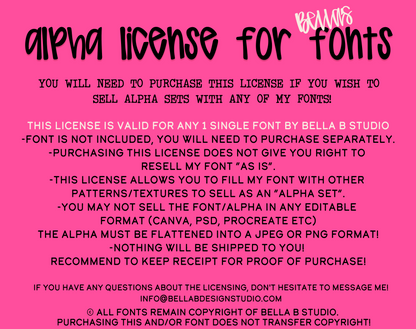ALPHA LICENSE FOR BELLA'S FONTS