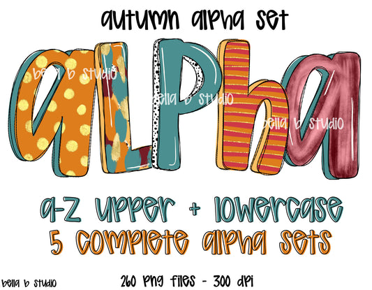 Autumn Doodle Alpha Bundle - Set of 5 Alphabets