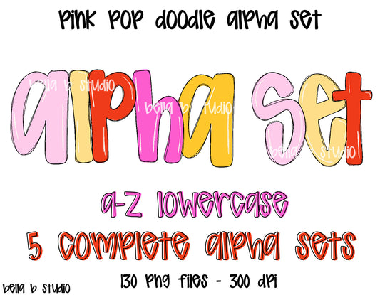 Pink Pop Basic Doodle Alpha Bundle - Set of 5 Alphabets