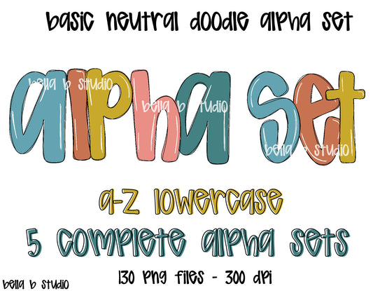 Soft Neutral Basic Doodle Alpha Bundle - Set of 5 Alphabets