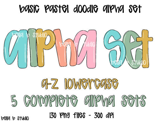 Soft Pastel Basic Doodle Alpha Bundle - Set of 5 Alphabets