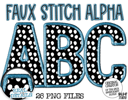 Faux Stitch Alphabet Set - Polka Dot Blue