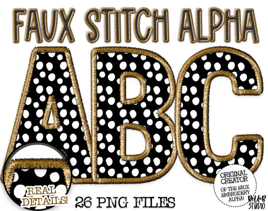 Faux Stitch Alphabet Set - Polka Dot Gold
