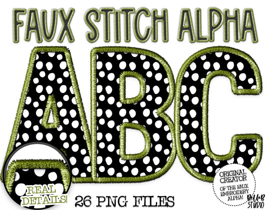 Faux Stitch Alphabet Set - Polka Dot Green