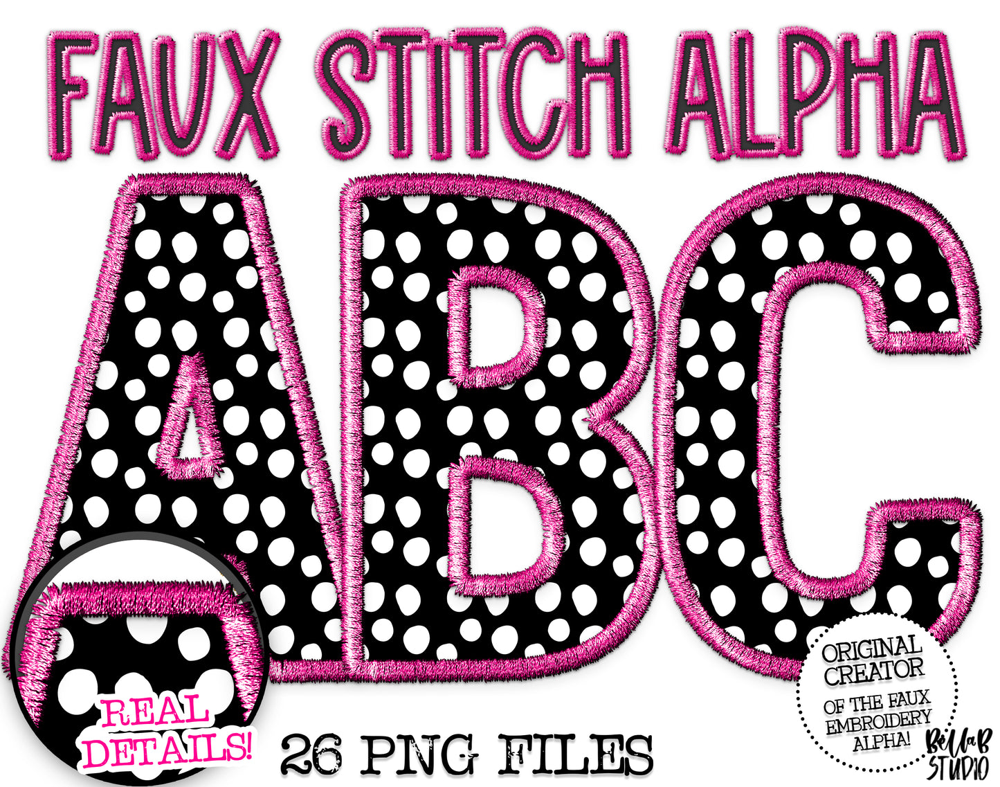 Faux Stitch Alphabet Set - Polka Dot Pink