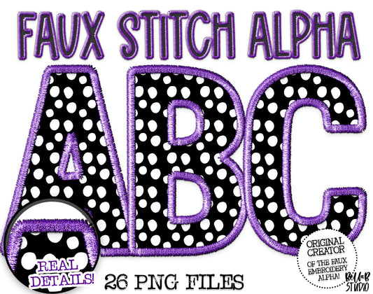 Faux Stitch Alphabet Set - Polka Dot Purple