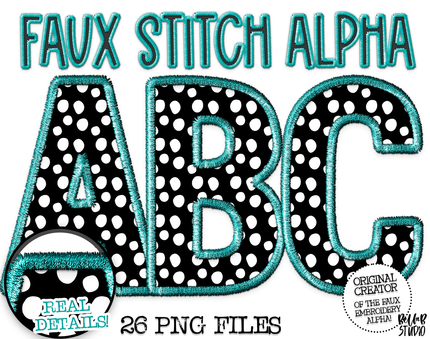 Faux Stitch Alphabet Set - Polka Dot Teal