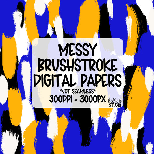 Blue and Gold Messy Brush Stroke Digital Paper PNG