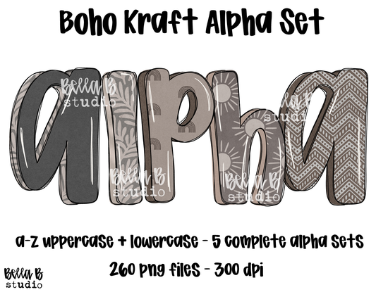 Boho Kraft Alpha Bundle - Set of 5 Alphabets