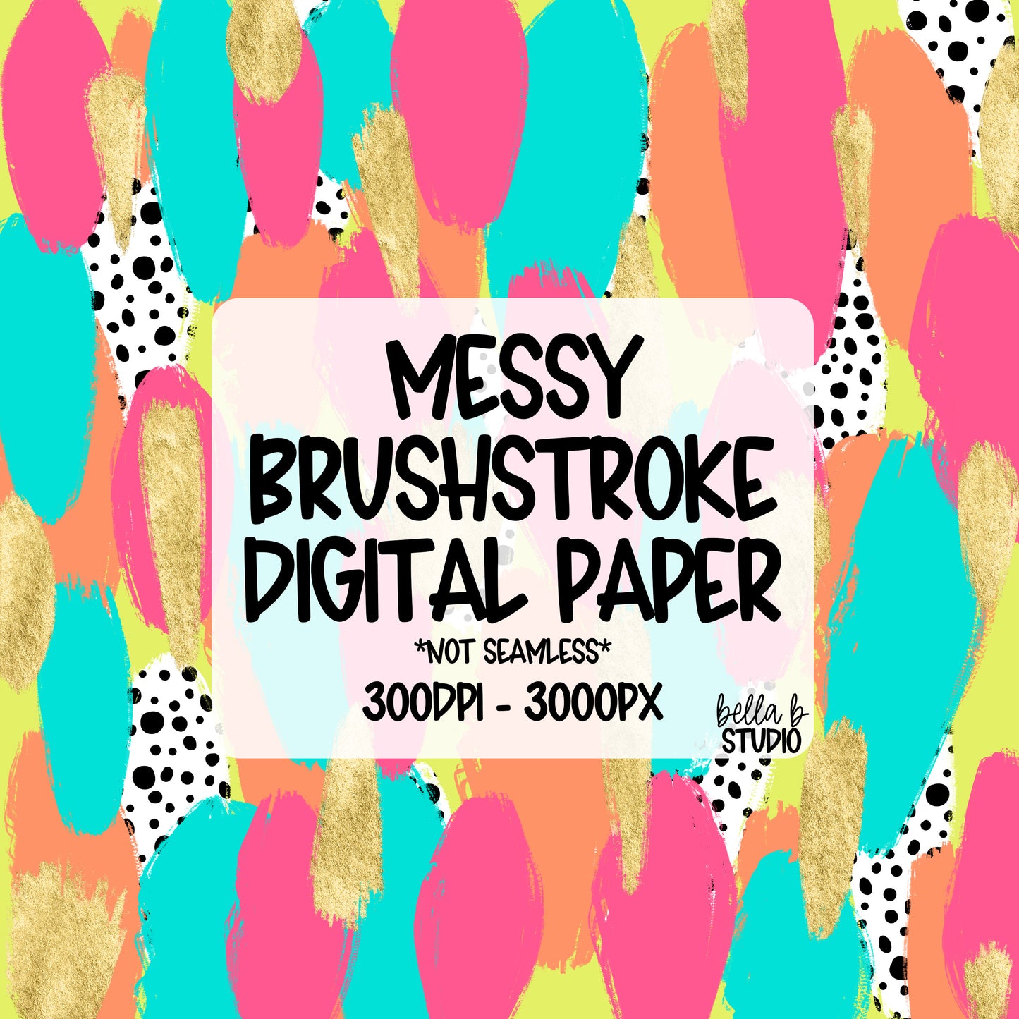 Bright Messy Brush Stroke Digital Paper PNG