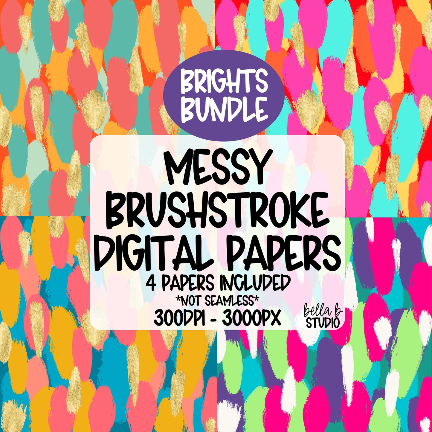 [BUNDLE] Bright Messy Brush Stroke Digital Paper PNG