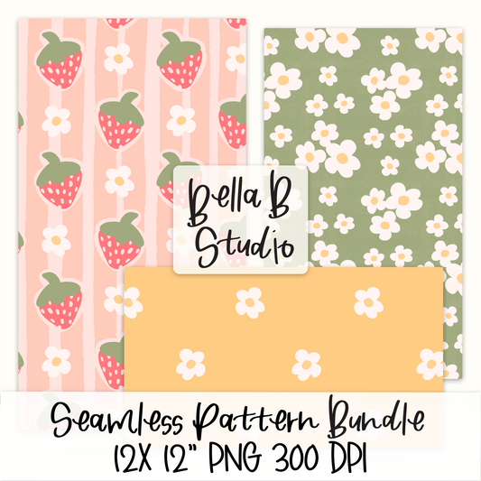 Whimsical Strawberry Seamless Digital Paper Bundle - PNG File