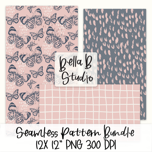 Blue Distressed Butterfly Seamless Digital Paper BUNDLE - PNG File