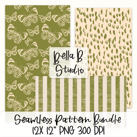 Green Distressed Butterfly Seamless Digital Paper BUNDLE - PNG File