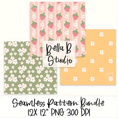 Whimsical Strawberry Seamless Digital Paper Bundle - PNG File