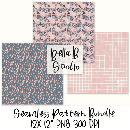 Blue Distressed Butterfly Seamless Digital Paper BUNDLE - PNG File