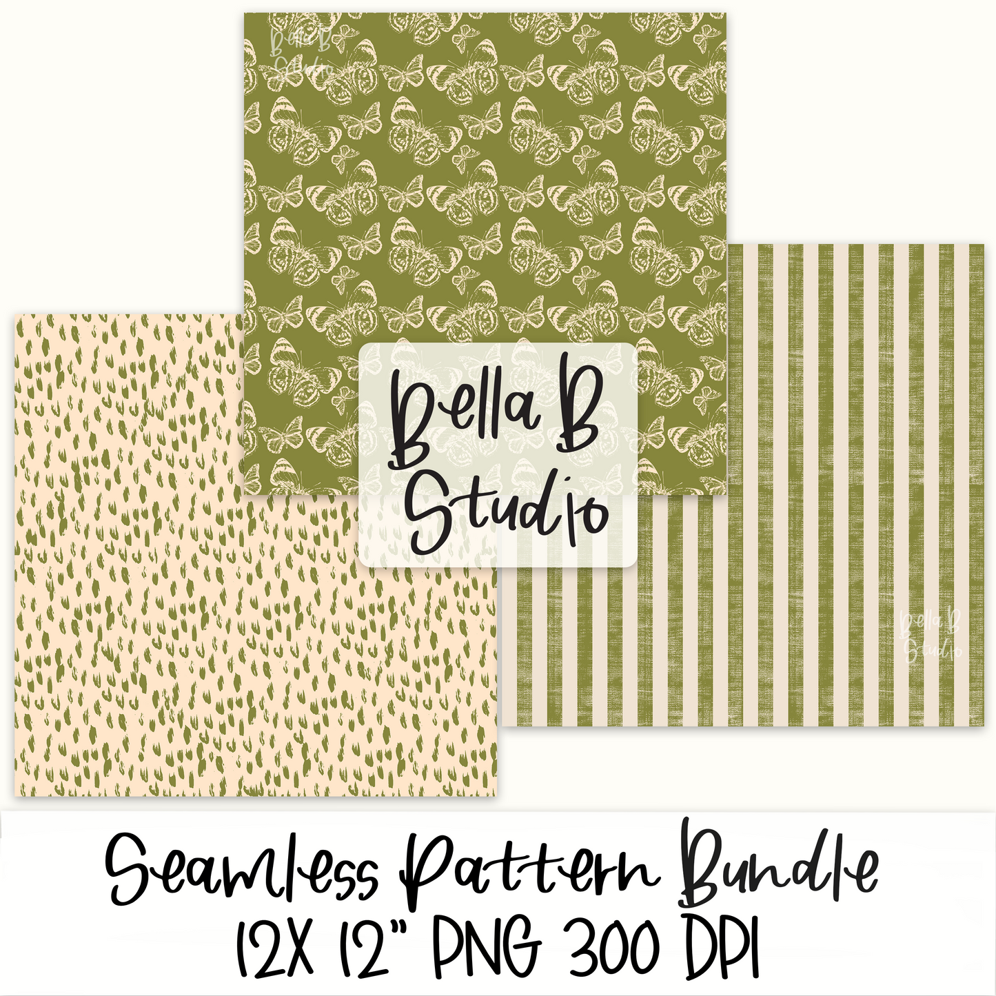 Green Distressed Butterfly Seamless Digital Paper BUNDLE - PNG File