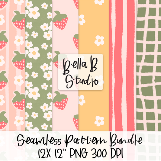 Whimsical Strawberry Seamless Digital Paper Bundle - PNG File