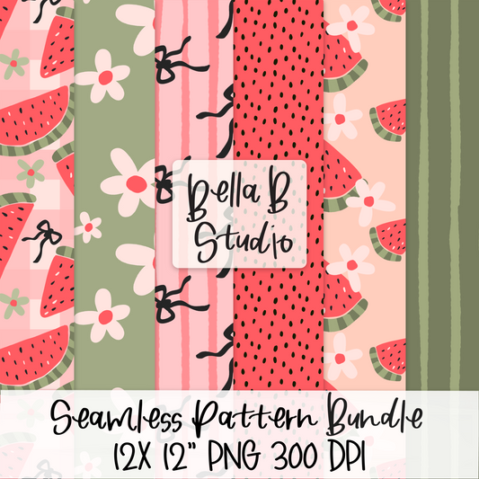 Whimsical Watermelon Seamless Digital Paper Bundle - PNG File