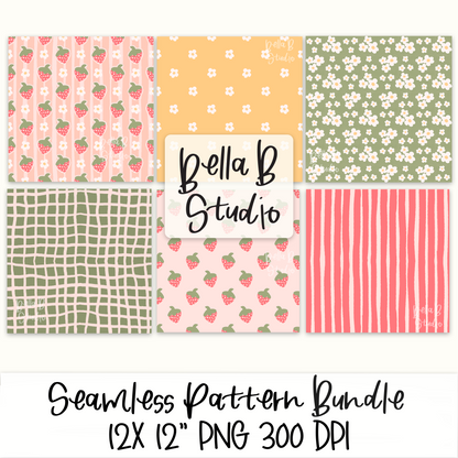 Whimsical Strawberry Seamless Digital Paper Bundle - PNG File